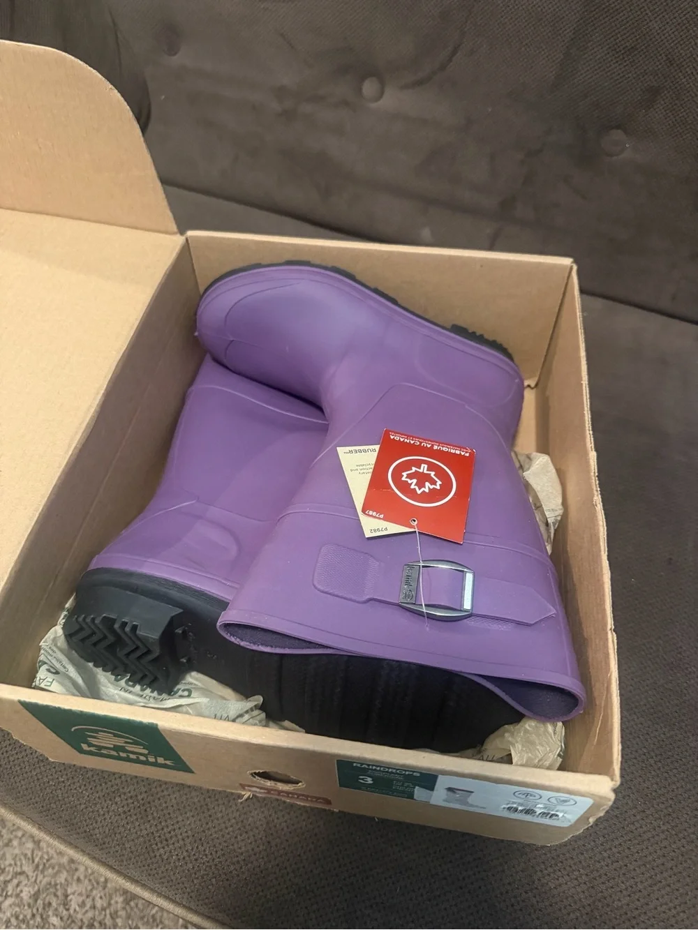 Kamik Purple Raindrops Kids Rain Boots with Adjustable Buckle